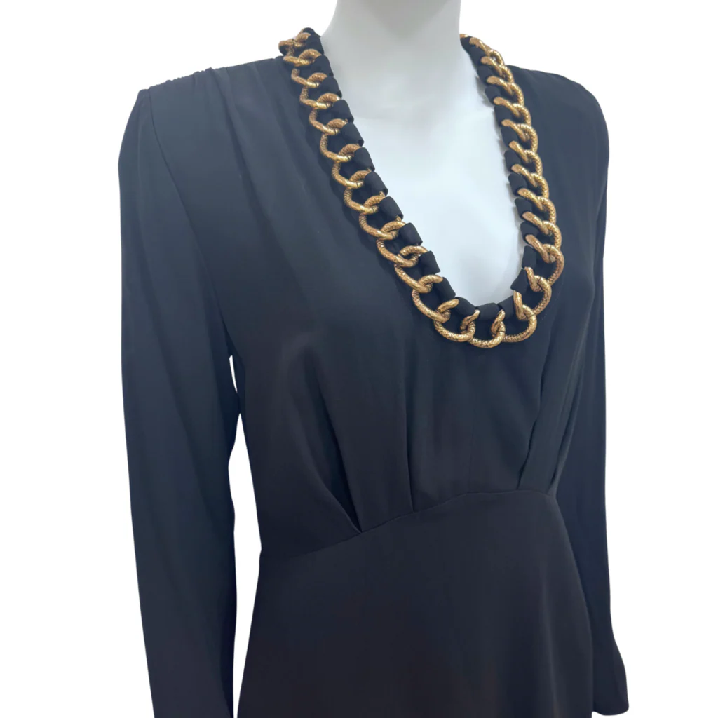 Givenchy Black Viscose Gold Chain Dress, 40 (NWT) - Image 2