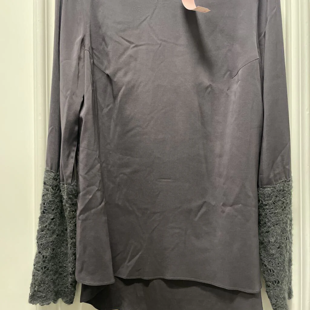 Grey Silk Long Sleeve Embroidered