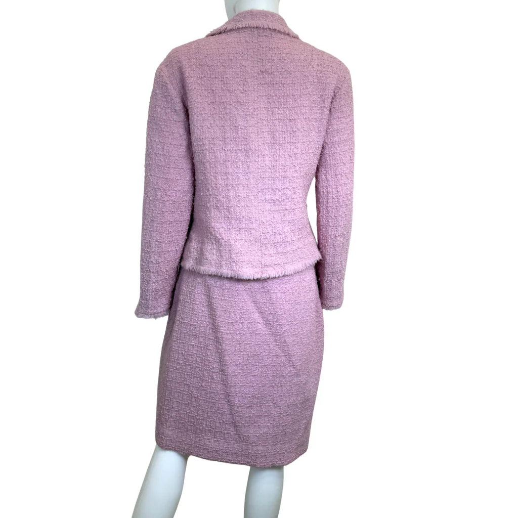 Moschino 2000s Wool Blend Tweed Beaded Flower Jacket / Skirt SET, 14 - Image 4