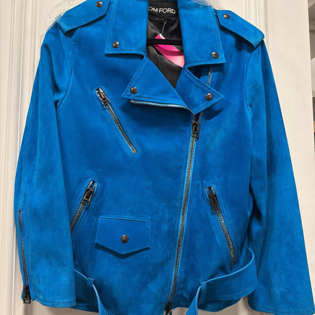 Sapphire Blue Suede Biker Jacket